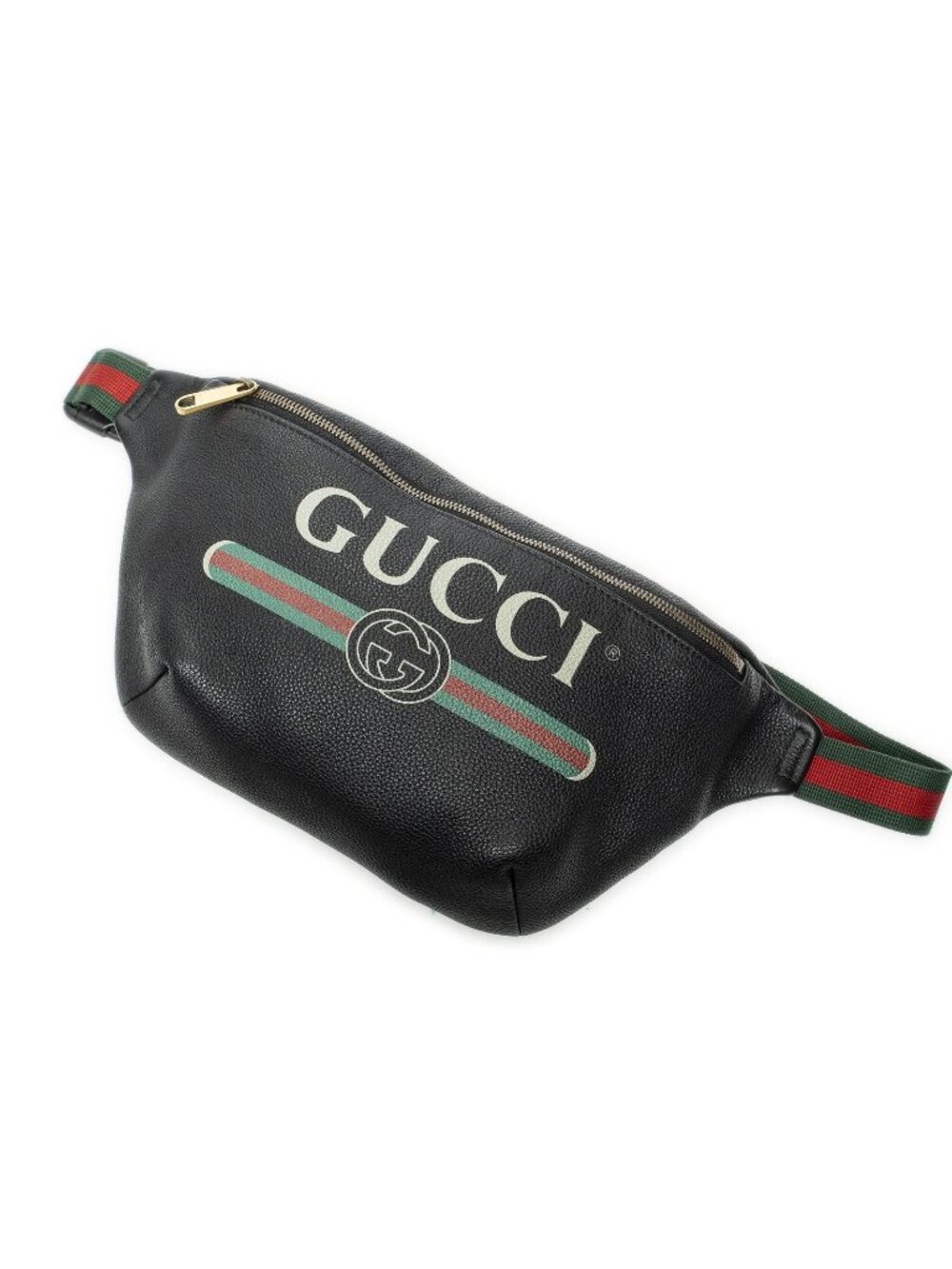Gucci Web Logo Belt Bag Black Grain Calf Skin Leather